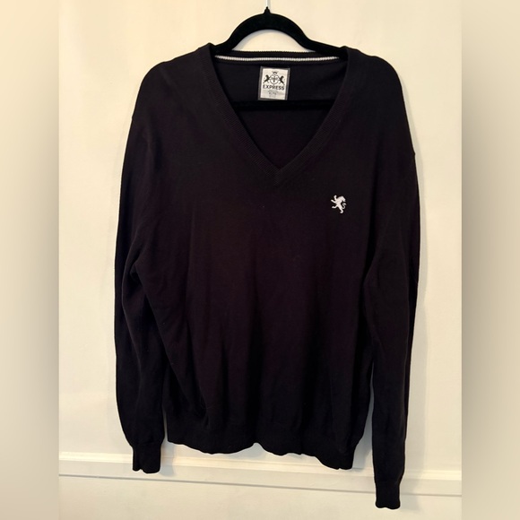 Express Other - Express Men's V-Neck Black Sweater Lion Logo- 100% Cotton -Sz 2XL